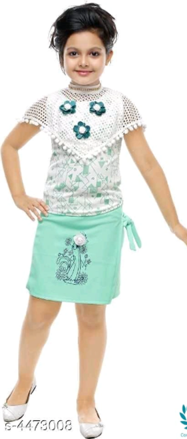 KId's Girl's Clothing Sets - 2-3 Years, White/ Sea Green, Top &Bottom Fabric: Cotton Blend, Multi Pack ;1